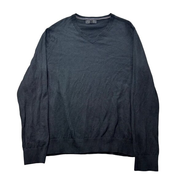 Banana Republic Black V-Neck Sweater L 100% Merino Wool Lightweight Long Sleeve - Picture 1 of 7